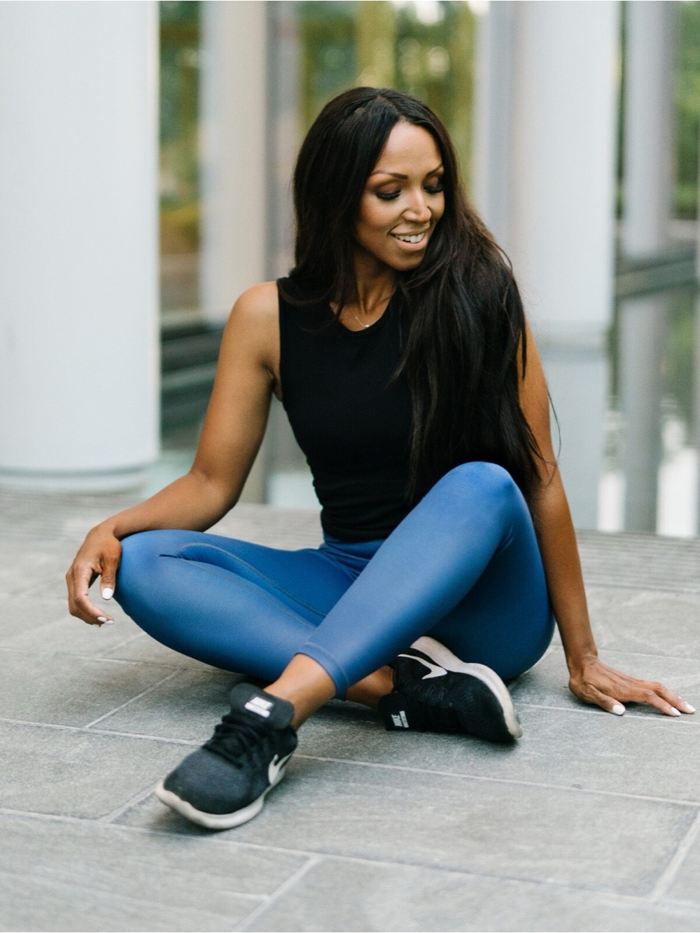 ZYIA Light N Tight Hi Rise Blue Metallic Leggings